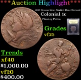 ***Auction Highlight*** 1787 Connecticut Mailed Bust Horned Colonial Cent 1c Graded vf+ By USCG (fc)