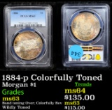 PCGS 1884-p Colorfully Toned Morgan Dollar $1 Graded ms63 By PCGS