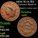 1834 N-14 R2 Coronet Head Large Cent 1c Grades vg+