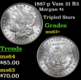 1887-p Vam 21 R5 Morgan Dollar $1 Grades Select+ Unc