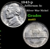 1943-p Jefferson Nickel 5c Grades Select Unc