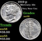 1919-p Mercury Dime 10c Grades Choice AU/BU Slider