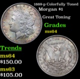 1889-p Colorfully Toned Morgan Dollar $1 Grades Choice Unc