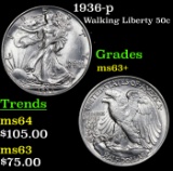 1936-p Walking Liberty Half Dollar 50c Grades Select+ Unc