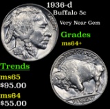 1936-d Buffalo Nickel 5c Grades Choice+ Unc