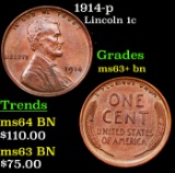 1914-p Lincoln Cent 1c Grades Select+ Unc BN