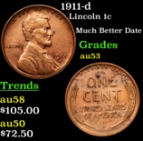 1911-d Lincoln Cent 1c Grades Select AU