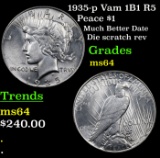 1935-p Vam 1B1 R5 Peace Dollar $1 Grades Choice Unc