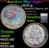 ***Auction Highlight*** 1870-p Seated Liberty Dime 10c Graded Choice Unc BY USCG (fc)