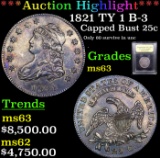 ***Auction Highlight*** 1821 TY 1 B-3 Capped Bust Quarter 25c Graded Select Unc By USCG (fc)