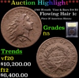 ***Auction Highlight*** 1793 Wreath  Vine & Bars S-9 R2 Flowing Hair large cent 1c Graded f+ By USCG