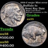 1926-d major Mint error Buffalo Nickel 5c Grades Choice AU