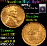 ***Auction Highlight*** 1923-p Lincoln Cent 1c Graded GEM Unc RD By USCG (fc)