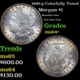 1889-p Colorfully Toned Morgan Dollar $1 Grades Choice+ Unc