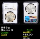 NGC 1886-p Morgan Dollar $1 Graded ms63 By NGC