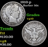 1910-p Barber Half Dollars 50c Grades vg+