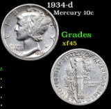 1934-d Mercury Dime 10c Grades xf+
