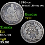 1876-CC Seated Liberty Dime 10c Grades vg+