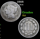 1868 Three Cent Copper Nickel 3cn Grades f, fine