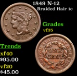 1849 N-12 Braided Hair Large Cent 1c Grades vf++