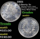 1901 Liberty Nickel 5c Grades Choice+ Unc