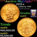 ***Auction Highlight*** 1876-s Gold Liberty Double Eagle $20 Graded Select+ Unc By USCG (fc)
