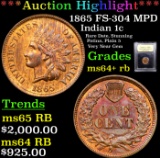 ***Auction Highlight*** 1865 FS-304 MPD Indian Cent 1c Graded Choice+ Unc RB By USCG (fc)