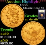 ***Auction Highlight*** 1838 Classic Head $5 Gold Graded AU Details BY USCG (fc)