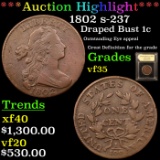 ***Auction Highlight*** 1802 S237 R2 Draped Bust Large Cent 1c Graded vf++ By USCG (fc)