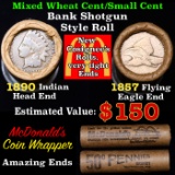 Mixed small cents 1c orig shotgun roll, 1857 Flying Eagle cent, 1879 Indian Cent other end, McDonald