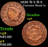 1826 N-5 R-2 Coronet Head Large Cent 1c Grades vg, very good