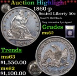 ***Auction Highlight*** 1860-p Seated Half Dollar 50c Graded Select Unc By USCG (fc)