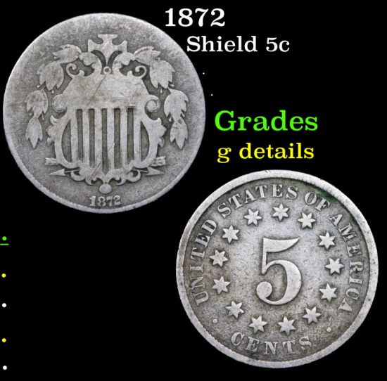 1872 Shield Nickel 5c Grades g details
