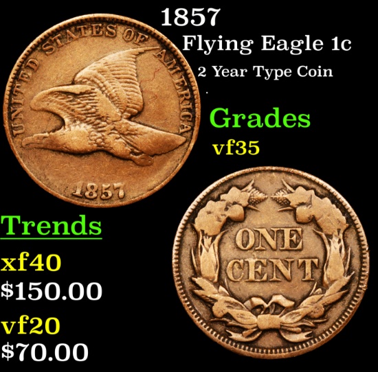 1857 Flying Eagle Cent 1c Grades vf++