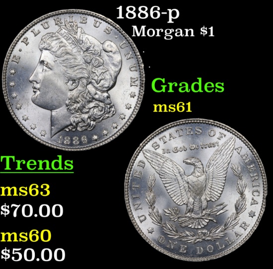1886-p Morgan Dollar $1 Grades BU+