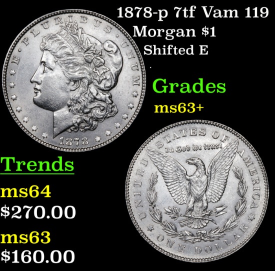 1878-p 7tf Vam 119 Morgan Dollar $1 Grades Select+ Unc