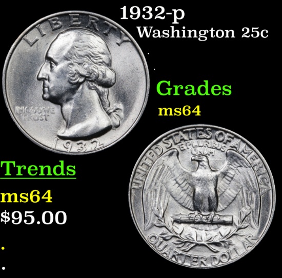 1932-p Washington Quarter 25c Grades Choice Unc