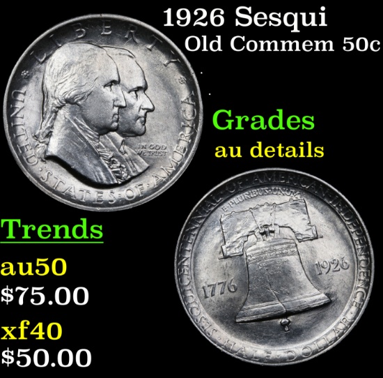 1926 Sesqui Old Commem Half Dollar 50c Grades AU Details