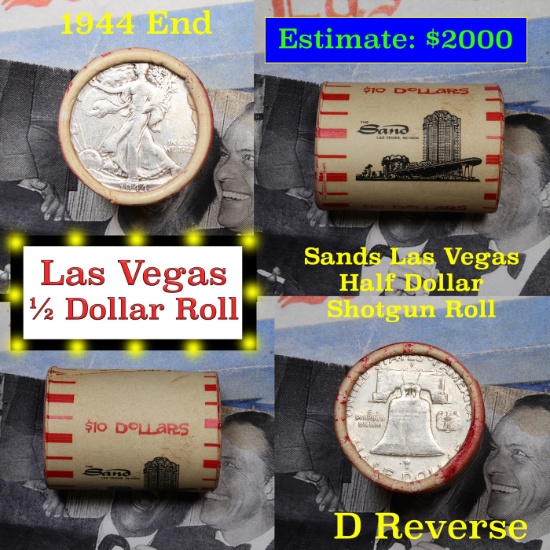 ***Auction Highlight*** Old Casino 50c Roll $10 Halves Sands Hotel Vegas 1944 Walker & 'D' Franklin