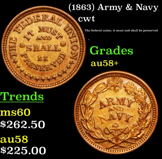 (1863) Army & Navy Civil War Token 1c Grades Choice AU/BU Slider+
