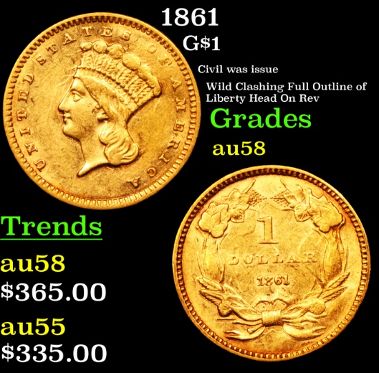 1861 Gold Dollar $1 Grades Choice AU/BU Slider