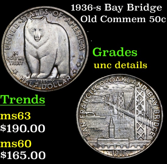 1936-s Bay Bridge Old Commem Half Dollar 50c Grades Unc Details