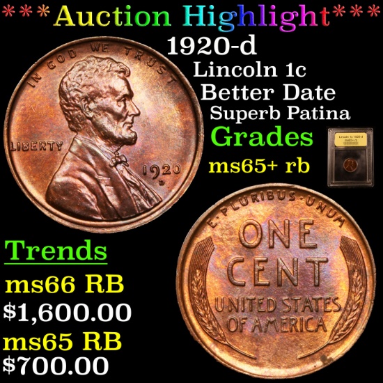 ***Auction Highlight*** 1920-d Lincoln Cent 1c Graded Gem+ Unc RB By USCG (fc)