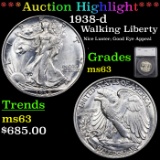 ***Auction Highlight*** 1938-d Walking Liberty Half Dollar 50c Graded ms63 BY SEGS (fc)