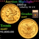 ***Auction Highlight*** 1905-p Gold Liberty Quarter Eagle $2 1/2 Graded ms67 By SEGS (fc)