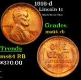 1916-d Lincoln Cent 1c Grades Choice Unc RB