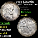 1918 Lincoln Old Commem Half Dollar 50c Grades Choice+ Unc