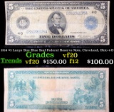 1914 $5 Large Size Blue Seal Federal Reserve Note, Cleveland, Ohio 4-D Grades vf, very fine