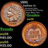 1891 Indian Cent 1c Grades Choice AU/BU Slider