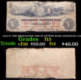 1856 $5 THE MERCHANTS AND PLANTERS BANK SAVANNAH, GA Grades f+
